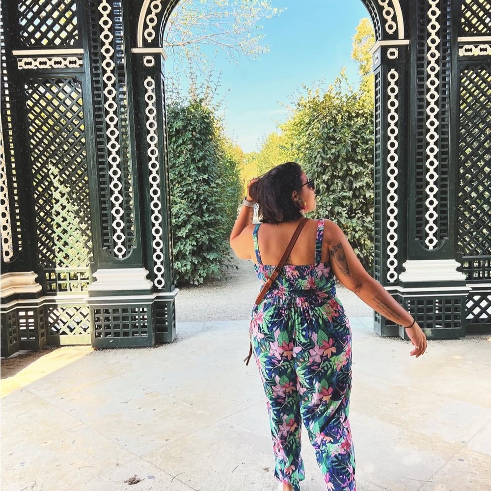 LOFT Tropical Floral Jumpsuit in Blue and Pink